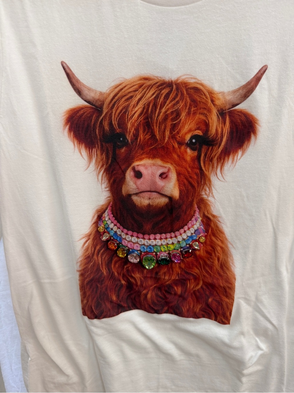 Tultex White Short Sleeve Tee with Colorful Highland Cow Graphic
